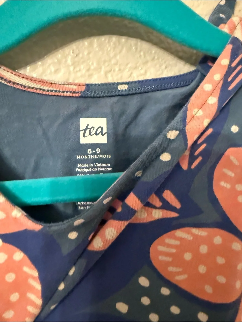 Tea Collection Navy and Coral Floral Tie-Shoulder Bubble Romper